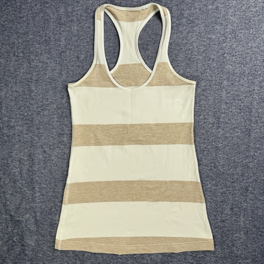 Lululemon Women Striped Racerback Tank Top Cream Tan Athletic Yoga Size 4